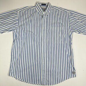 Vtg 90s Gant Salty Dog Striped Men Button Down Shirt Short Sleeve White Blue L